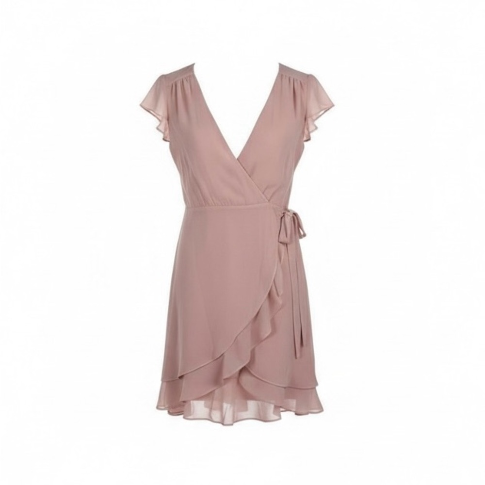Le Lis Pink Ruffle Wrap Dress - Flutter Sleeve V-Neck Preppy Blush